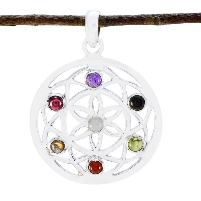 Multi Stone Edgy Spanish 925 Silver multiple Sarah Art-Deco multicolor Pendant Jewelry