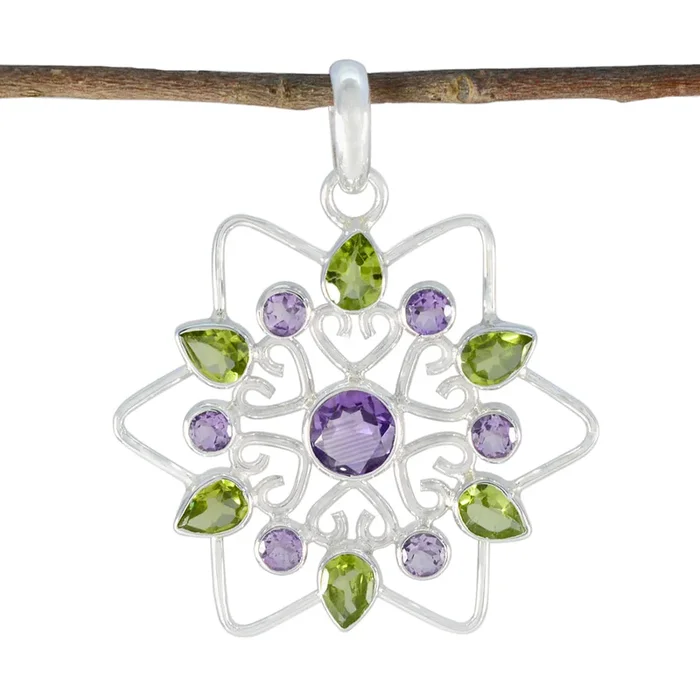 Multi Stone Edgy Turkish 92.5 Silver multiple Olivia wedding multicolor Pendant Jewellery