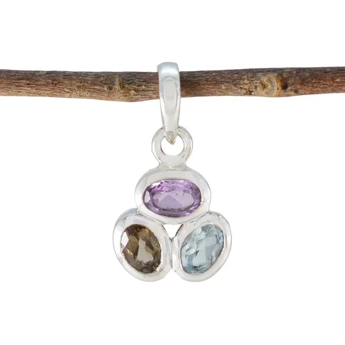 Multi Stone Elegant Korean 92.5 Silver Trilogy Ling Cocktail multicolor Pendant Jewellery