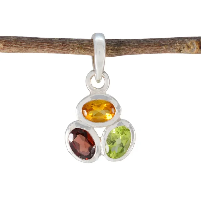 Multi Stone Elegant Korean 92.5 Silver Trilogy Ying valentine multicolor Pendant Jewellery