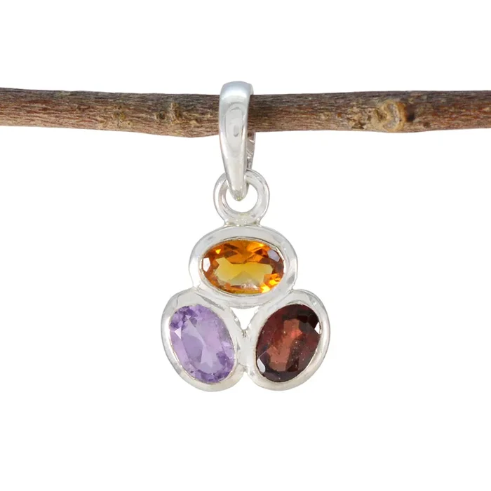 Multi Stone Elegant Korean Sterling Silver Trilogy Min-seo Eternity multicolor Pendant Jewellery