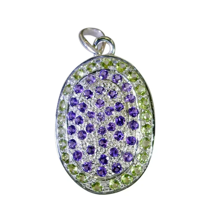 Multi Stone Essential Indian Silver multiple Siti Eternity multicolor Pendant Jewelry