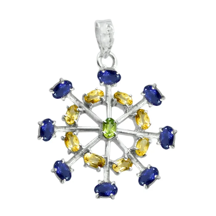 Multi Stone Eye-catching Russian Silver multiple Isadora propsel multicolor Pendant Jewelry