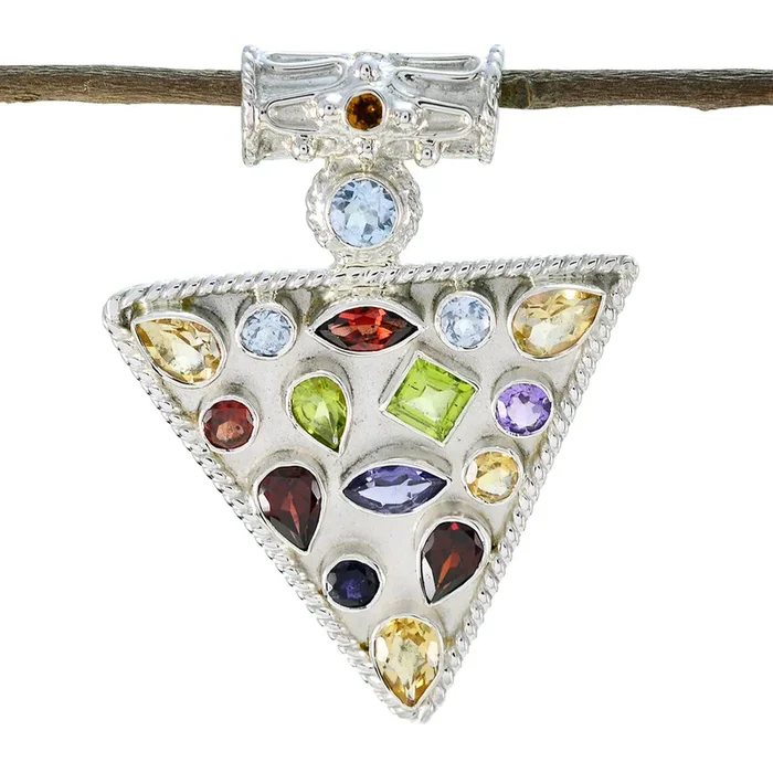 Multi Stone Statement Latin American 925 Silver Solitaire María Rope-Wire multicolor Pendant Jewelry