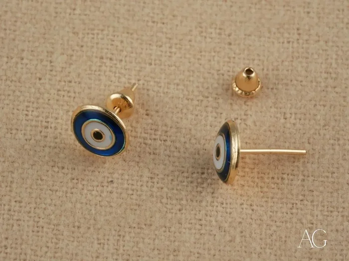 Mystic Protection: 18k Gold Evil Eye Stud Earrings