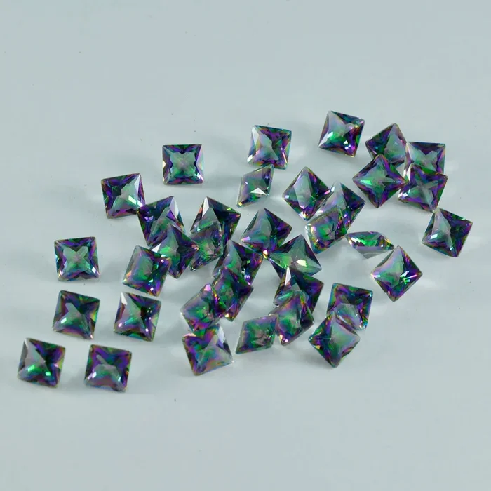 Mystic Quartz 1PC Medium 9×9 MM Square Faceted Multicolor Lustrous Semi Precious Loose Gemstone