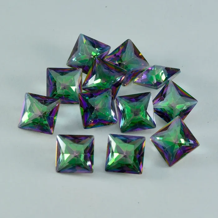 Mystic Quartz 1PC Small 8×8 MM Square Faceted Multicolor Luster Semi Precious Loose Gems