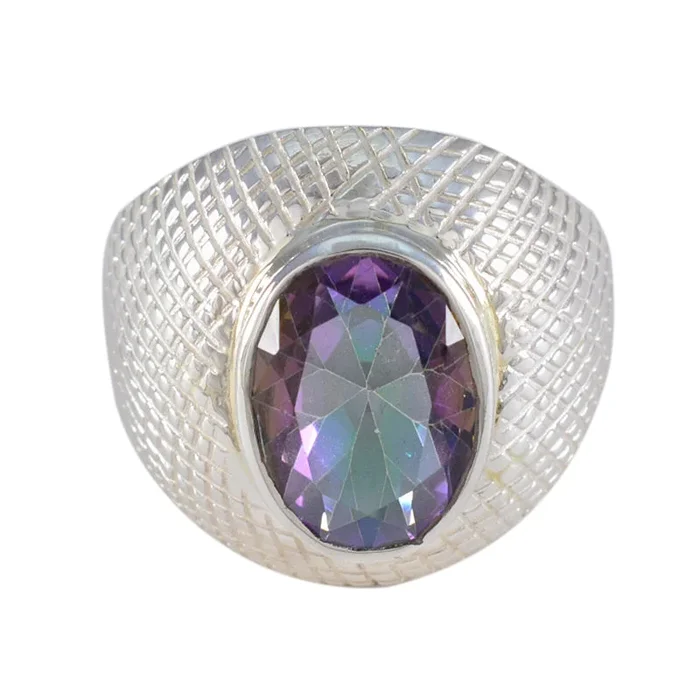 Mystic Quartz Solitaire German 92.5 Silver multicolor Gemstones Versatile engravings Ring Jewellery