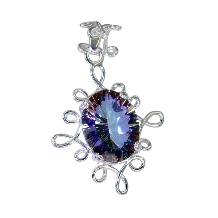 Mystic Quartz Statement Russian 92.5 Silver Solitaire Laura Rope-Wire multicolor Pendant Jewellery