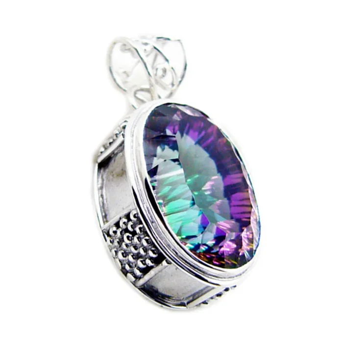 Mystic Quartz Statement Russian 925 Silver Solitaire Micaela Rope-Wire multicolor Pendant Jewelry
