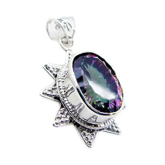 Mystic Quartz Statement Russian Silver Solitaire Valentina Rope-Wire multicolor Pendant Jewelry