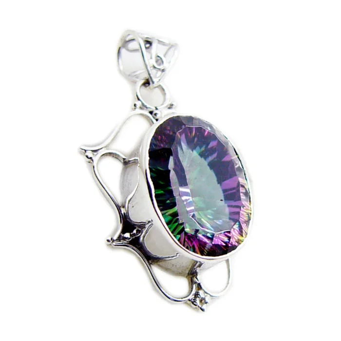 Mystic Quartz Statement Turkish 925 Silver Solitaire Lucia Rope-Wire multicolor Pendant Jewelry