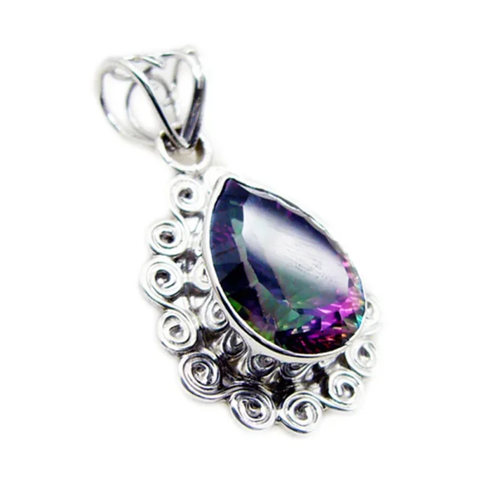 Mystic Quartz Statement Turkish Sterling Silver Solitaire Inès Rope-Wire multicolor Pendant Jewellery