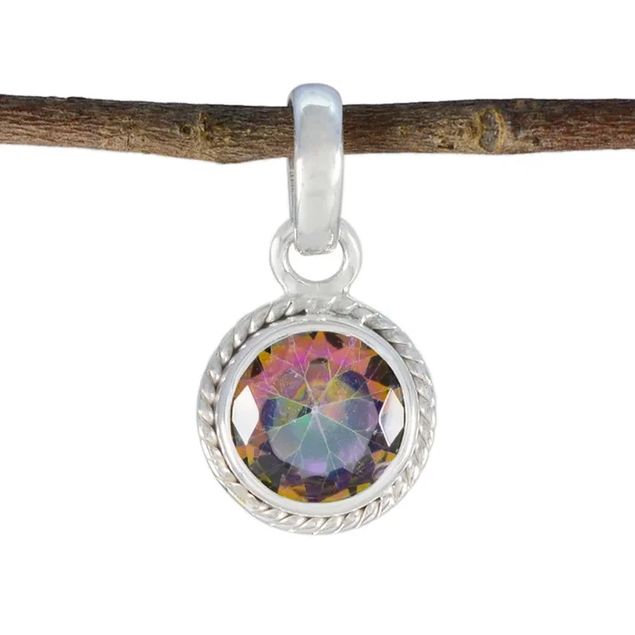Mystic Quartz Whisper-thin Russian 92.5 Silver Solitaire Paula Rope-Wire multicolor Pendant Jewellery