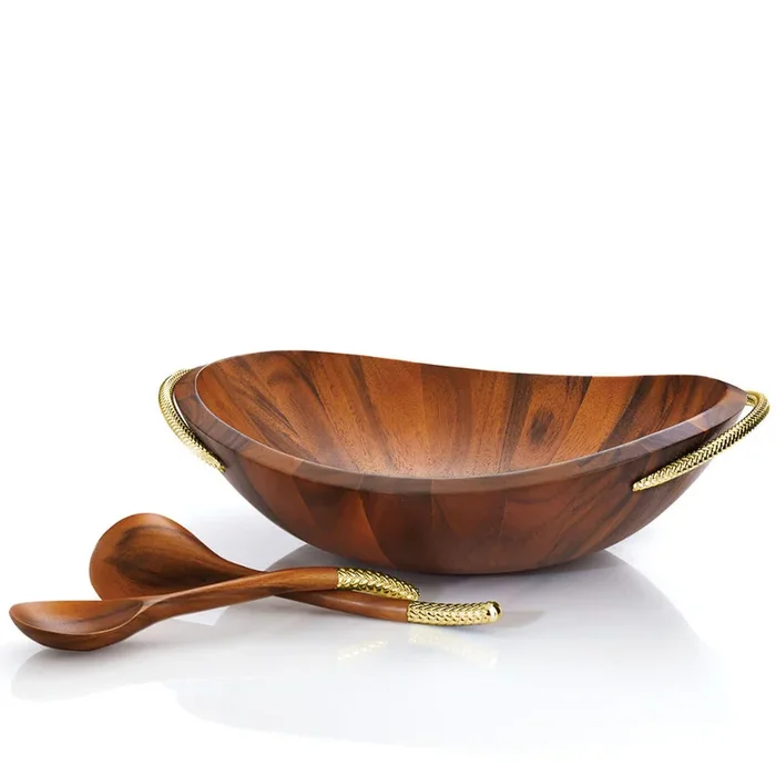 Nambe Braid Gold Salad Bowl w/Servers