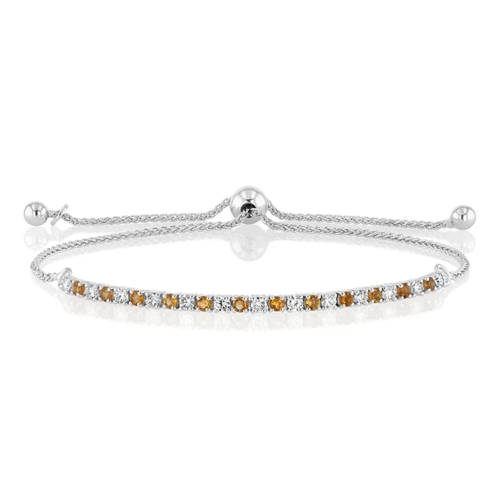 Natural Citrine and Luminesce Lab Grown 1/2 Carat Diamond Bracelet Bolo Clasp in Sterling Silver