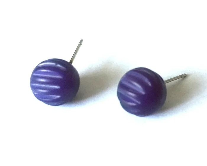 Navy Blue Matte Corrugated Ball Stud Earrings