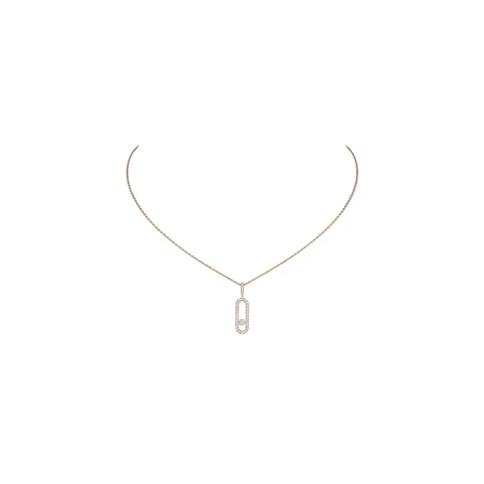 Necklace Messika Move Uno Large size Paving stone pink gold diamonds – Lepage