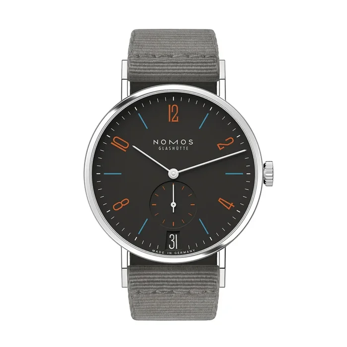 Nomos Tangente 38 Date Dunkelbunt Watch – Limited 175 years mechanical grey textile bracelet 37,5 mm – Lepage