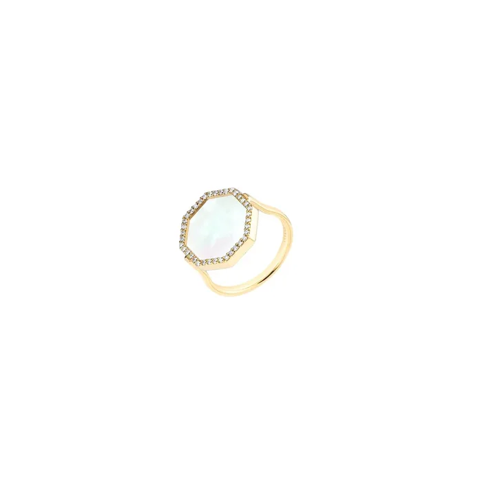 Octo ring in yellow gold, white mother of pearl and diamonds – Lepage