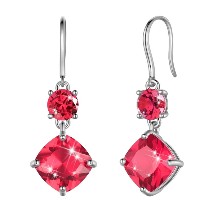 Ohrringe mit Geburtsstein für Juli, 925er Sterlingsilber, lange Hängeohrringe mit Rubin, Kissenschliff und rotem Kristall – Schmuckstück, Geschenk zum Geburtstag für die Mutter