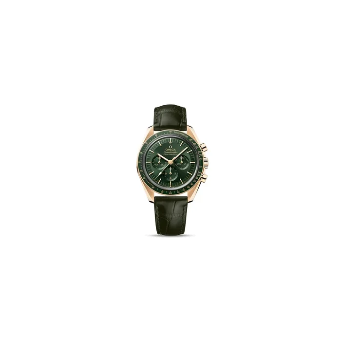 Omega Speedmaster Moonwatch Gold Moonshine watch green dial leather strap 42 mm – Lepage