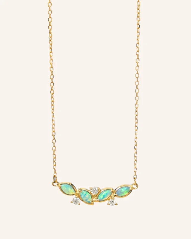 Opal Leaf Cluster Necklace