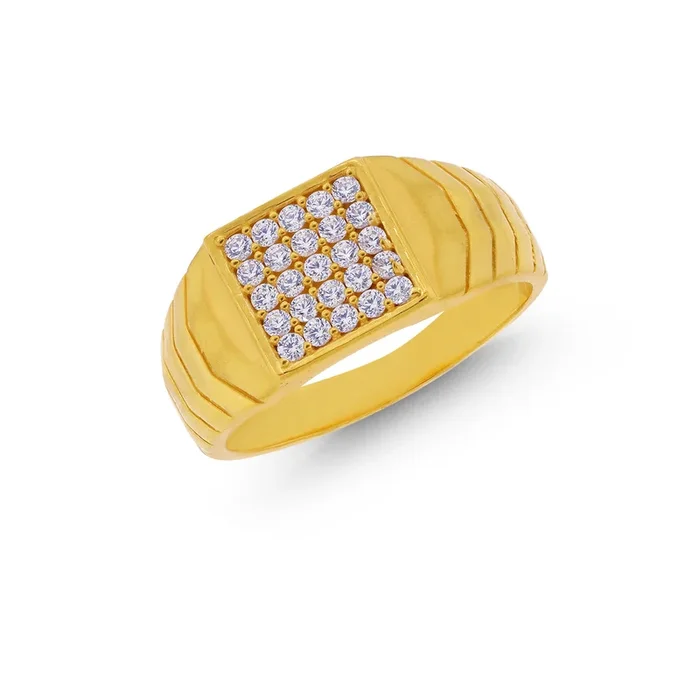 Opulent Men’s Ring With CZ in 22K Gold