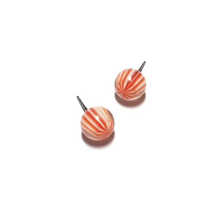 Orange & White Striped Ball Stud Earrings