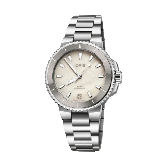 Oris Plongée Aquis Date Caliber 733 watch automatic white mother-of-pearl steel bracelet 36,5 mm 01 733 7792 4154-07 8 19 05P –