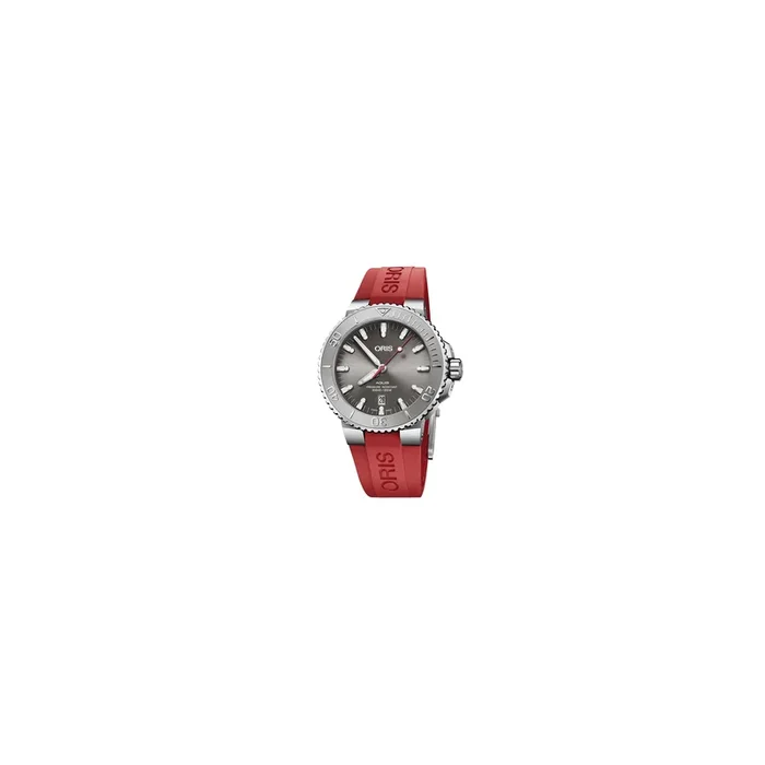 Oris Plongée Aquis Date watch grey dial red rubber bracelet 43,5 mm