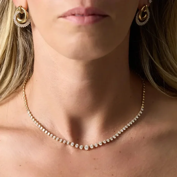 Oval Diamond Tennis Necklace in Yellow Gold