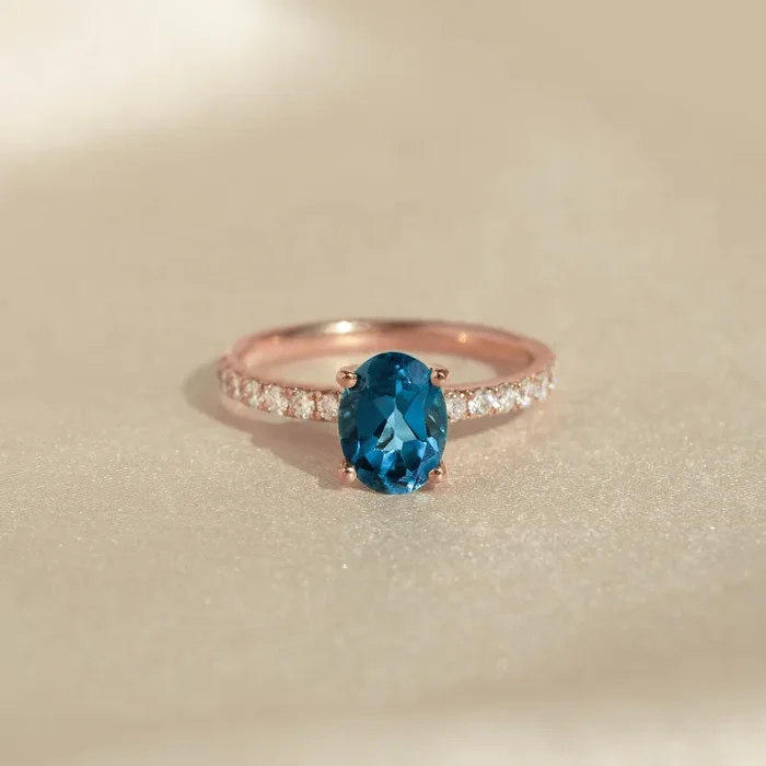 Oval London Blue Topaz and Diamond Ring Rose Gold – Minette
