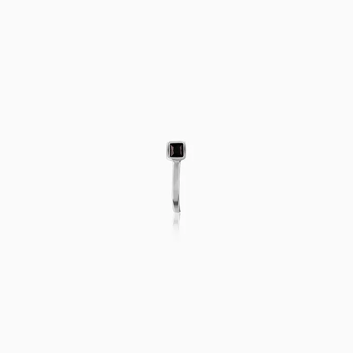 Oxidised Silver Black Square Nose Pin (Clip On)