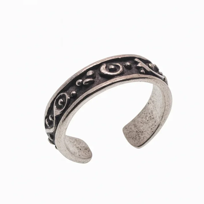 Oxidized 925 Sterling Silver Adjustable Turtle & Swirl Toe Ring – TR307