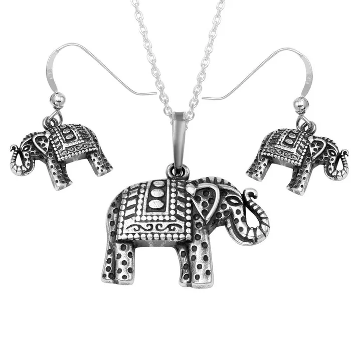 Oxidized 925 Sterling Silver Elephant With Design Set – SOS00004