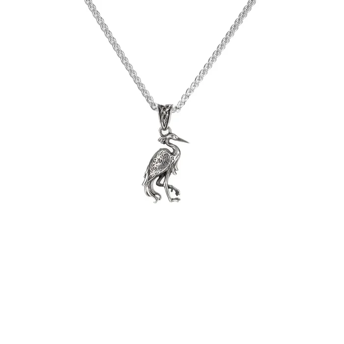 Oxidized Silver Heron Pendant