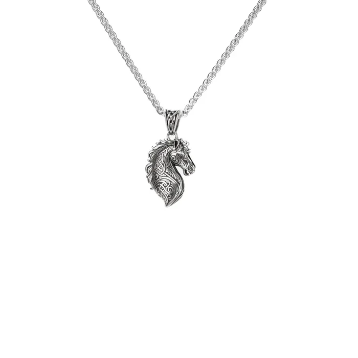 Oxidized Silver Horse Head Pendant