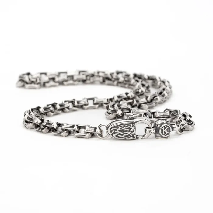 Oxidized Silver Medium Rectangle Link Barrel End Chain