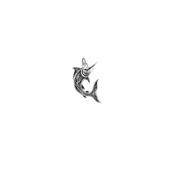 Oxidized Silver Swordfish Charm