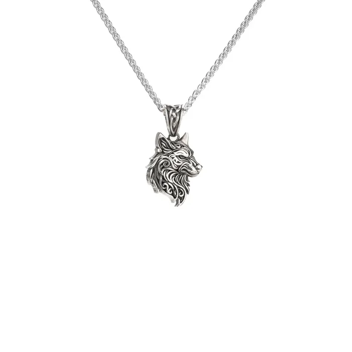 Oxidized Silver Wolf Pendant