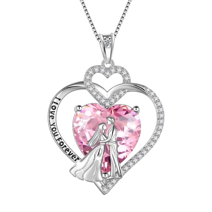 Partnerkette für Damen, 925er Sterlingsilber, Herzanhänger mit Geburtsstein Oktober, Liebesschmuck, Verlobungsschmuck, Valentinstagsgeschenk für Ehefrau, Braut, Freundin