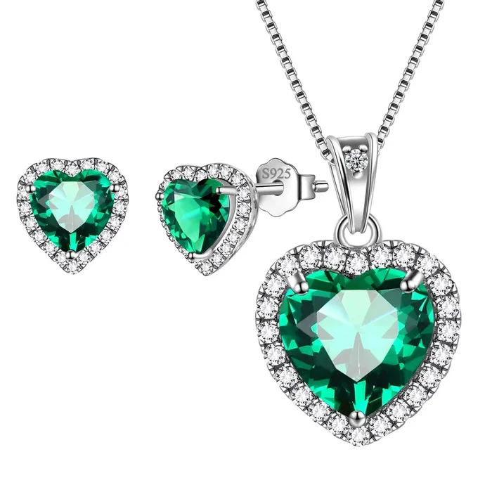 Parures de bijoux en argent sterling 925 avec pierre de naissance en forme de cœur pour femme, collier, boucles d’oreilles, bijoux raffinés, cadeaux d’anniversaire, de fête des mères