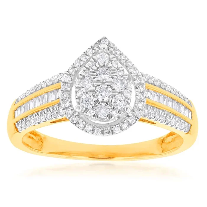 Pear Illusion Set Diamond Ring in 9ct Yellow Gold