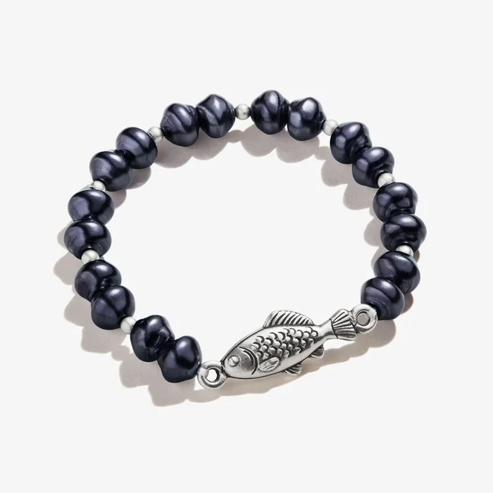 Pearl + Fish Beaded Stretch Bracelet