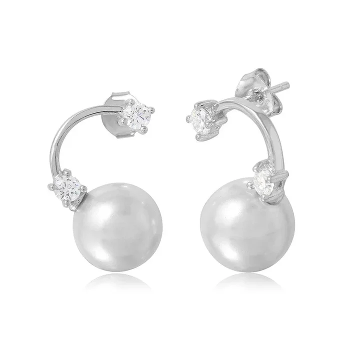 Pendiente colgante de perlas sintéticas con piedras de circonita cúbica en plata 925 rodiada – BGE00489