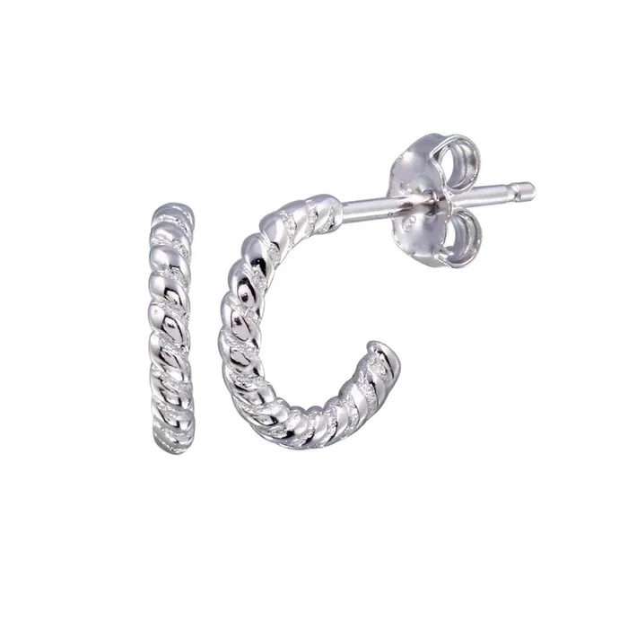 Pendiente de aro semicircular de plata de ley 925 rodiada con diseño de cuerda – STE01233