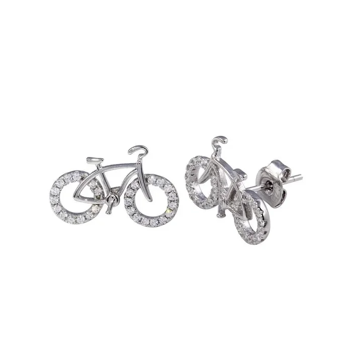 Pendiente de botón de bicicleta con circonita cúbica en plata de ley 925 rodiada – STE01250