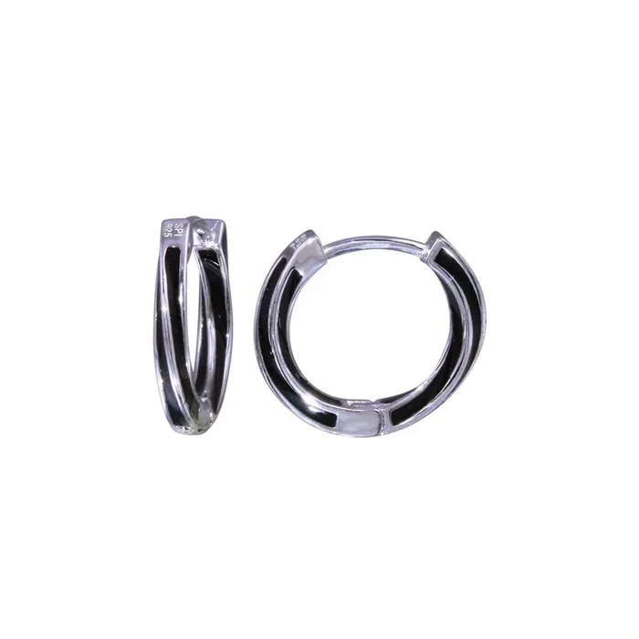 Pendiente de plata de ley 925 rodiada con diseño trenzado de contorno negro – STE01324