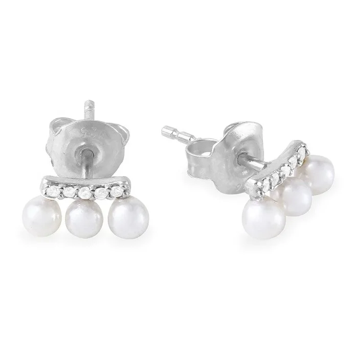 Pendiente de plata de ley 925 rodiada con tres perlas de agua dulce y circonita – GME00036RH